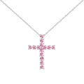 Elegante S925 Sterling Silber Kreuzkette mit rosa herzförmigen Zirkonia-Steinen - Herzförmiges rosa Zirkonia-Kreuz (DY190492-S-W-PK) / 925er Silber