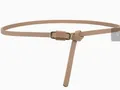 Minimalistischer schmaler Ledergürtel für Damen in Khaki mit goldener ovaler Schnalle - Khaki