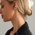 Elegant gold long tassel chain ear cuff earring for women with minimalist design style - Multi-layer Tassel Ear Clip (0047) / Single Piece / Gold