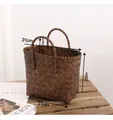 Bolso tote de paja tejida marrón oscuro de 31x21x21cm con asas de mano elegantes - Pequeño / Marrón Oscuro (Asa Tejida)