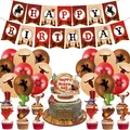 Dettaglio del set di decorazioni per feste di compleanno cowboy con striscioni e palloncini - Set di Banner/Palloncini/Topper