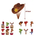 Dettaglio di topper per cupcake cowboy con cappelli e cactus per feste a tema - Topper per torta piccoli