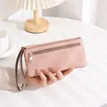 Vintage Damen-Geldbörse mit großer Kapazität, Doppelreißverschluss und Litschi-Maserung - Long Litchi Texture / Rosa