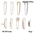 9-piece set of decorative pearl waist pins for pants and dresses with rhinestones - No. 55 9-Piece Set (Bag)