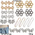 16Pcs set of gold and silver pearl waist adjusters with butterfly and flower brooches - No. 56 16-Piece Set (Box)