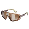 Steampunk oversized shield sunglasses featuring brown translucent frames and gradient lenses - C7 Tea Color