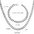 Herren 8mm Edelstahl Panzerkette Halskette und Armband Schmuckset in Silberfarbe - Stahlfarbene Halskette 60cm und Armband 22cm / Breite 8mm