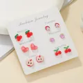Lot de boucles d'oreilles aux motifs de fruits en résine avec cerises et fraises - Ensemble de Fruits de Dessin Animé Coloré (E2066-1)