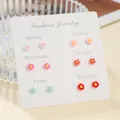Set of six colorful small flower stud earrings on a daily jewelry display card - Colorful Resin Flower Set (E2062-1)