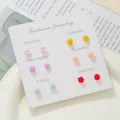 7-day colorful flower stud earring set in pastel resin on a white display card - Multi-color Floral Rose Set (E2065-1)