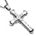 Close-up of three-layer stainless steel cross pendant with inlaid clear zircons - Silver Knight