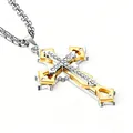Detail of triple-layered cross pendant with gold and silver tones and white rhinestones - Gold With Rhinestones