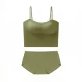 Seamless olive green lingerie set with adjustable straps and high elasticity fabric - Green
