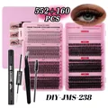712pcs DIY eyelash extension kit with 10D-40D clusters, bond & seal glue, and tweezers - Black Tool Set (DIY-JMS-238)
