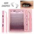 DIY eyelash extension kit with 240pcs 10D clusters, pink bond and seal, and tweezers - 10D Density Style (DIY-SET-646)