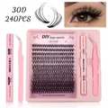 DIY 30D 240 clusters lash kit with volume eyelashes, pink tweezers, and 5g bond seal adhesive - 30D Density Style (DIY-SET-648)