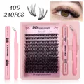 DIY 40D cluster lash extension kit with 240pcs black lashes, pink glue and tweezers - 40D Density Style (DIY-SET-649)