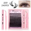 DIY wimperverlenging set met 240 stuks 50D wimpers roze pincet en professionele lijm - 50D Dichtheid Stijl (DIY-SET-650)
