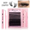 DIY wimperverlenging set met 216 clusters 80D dikke wimpers en Bond & Seal lijm set - 80D Dichtheid Stijl (DIY-SET-652)