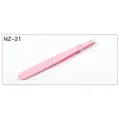 Pink stainless steel slanted tip eyebrow tweezers model NZ-21 for precision grooming - Pink