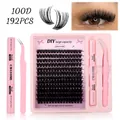 DIY cluster wimpers set roze met 192 stuks 100D volume segmenten en bond seal lijm kit - 100D Dichtheid Stijl (DIY-SET-653)