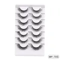 Set of 7 pairs of thick black faux mink eyelashes on a white tray, style MY-723 - Cross Dense Style (MY-723)