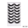 7 pairs of thick criss-cross faux mink eyelashes in black, style MY-724 on white tray - Wispy Fan Style (MY-724)