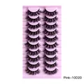 10 pairs of 10D20 crisscross curly false eyelashes on a pink tray with fluffy 3D effect - Pink-10d20