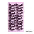 Set of 10 pairs of natural thick and wispy false eyelashes on a pink tray Pink-10D21 - Crisscross Curled Style (Pink-10D21)