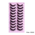 10 pairs of natural thick and wispy false eyelashes on a pink striped tray model 10D22 - Long Curled Style (Pink-10D22)