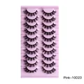 10 pairs of 10D23 natural voluminous faux mink eyelashes on a pink tray base - Pink-10d23