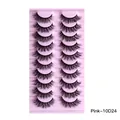 10 Paar 10D24 gekreuzte natürliche dichte falsche Wimpern auf rosa Tablett - 8D Flauschiger Stil (Pink-10D24)