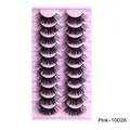 10 Paar dramatische künstliche Wimpern auf rosa gestreiftem Tablett Pink-10D26 - Westlicher gekreuzter Stil (Pink-10D26)