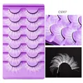 7 paires de faux cils blancs spectaculaires sur plateau violet avec fibres courbées - Lot De 7 Cs007 [blanc Avec Dos Violet]