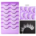 Kit de 7 paires de faux cils blancs dramatiques avec fibres longues sur plateau violet - 7 Paires Cs009 [plume Blanche Base Violette]