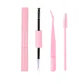 Roze 4-delige wimperverzorgingsset met dubbele borstel, pincet en spiraalborsteltje - Roze Dubbele Lijm Pincet Borstel Kit