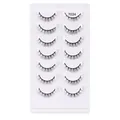 Set mit 7 Paar dichten synthetischen falschen Wimpern Modell 7034 mit geschwungenen Fasern - Lockiger Natürlicher Kreuzstil (7034)