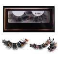 Halloween false eyelashes with pumpkin and bat sequins in a decorative black gift box - Pumpkin and Black Cat Style (MJJM18)