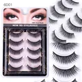 Set di 5 paia di ciglia finte 6D fatte a mano, multistrato con curvatura naturale - Stile 6D01 / Set di 5 Paia / Nero