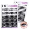 DIY cluster eyelash extension kit with glue and tweezers, 8-16mm natural wispy lashes - Diy-set-073 [168 Clusters]