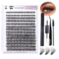 DIY individual lash extension kit with black cluster wisps, tweezers, and dual-end lash bond - Diy-set-054+ Black Set
