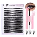 DIY individual eyelash extension kit with lashes, pink glue, tweezers and spoolie brush - Diy-set-055+ Pink Set