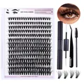 Natural wispy DIY cluster lash extension kit with glue, sealer, and tweezer set - Diy-set-055+ Black Set