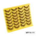14 pairs of thick curly faux mink eyelashes in model MY14-11 on a yellow tray - Natural Dense Style (MY14-11)