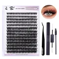 DIY cluster eyelash extension kit with 10 rows of black natural long lashes and tools - Diy-set-056+ Black Set