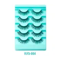 Five pairs of fluffy faux mink eyelashes in black, style FLY5-004 on a blue tray - FLY5-004 Style (FLY5-004)