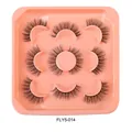 Dramatic 5-pair fluffy faux mink false eyelashes in a light pink storage tray, style FLY5-014 - Exquisite Curled Style (FLY5-014)