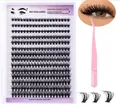 DIY Cluster Wimpern-Set mit 14 Reihen schwarzen Wimpern und pinkem Applikator-Tool - Stil mit Rosa Pinzette