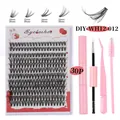 DIY cluster eyelash extension kit with 10-16mm lashes and pink application tools - Dense Segmented Style (DIY-WH12-012) / Eyelash Kit with Tools