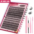 DIY cluster lashes set in natural curl black with pink grafting tools 8-16mm - Pink Set Style (DIY-WH12-040)